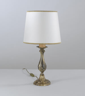 Table lamp in brass and pink ceramic with lampshade | Nervilamp